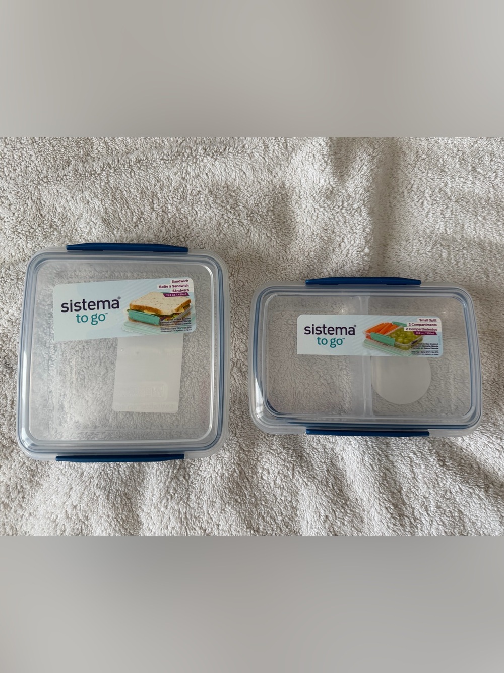 Sistema To Go Clear Food Storage Containers with Blue accents - 2 Pack